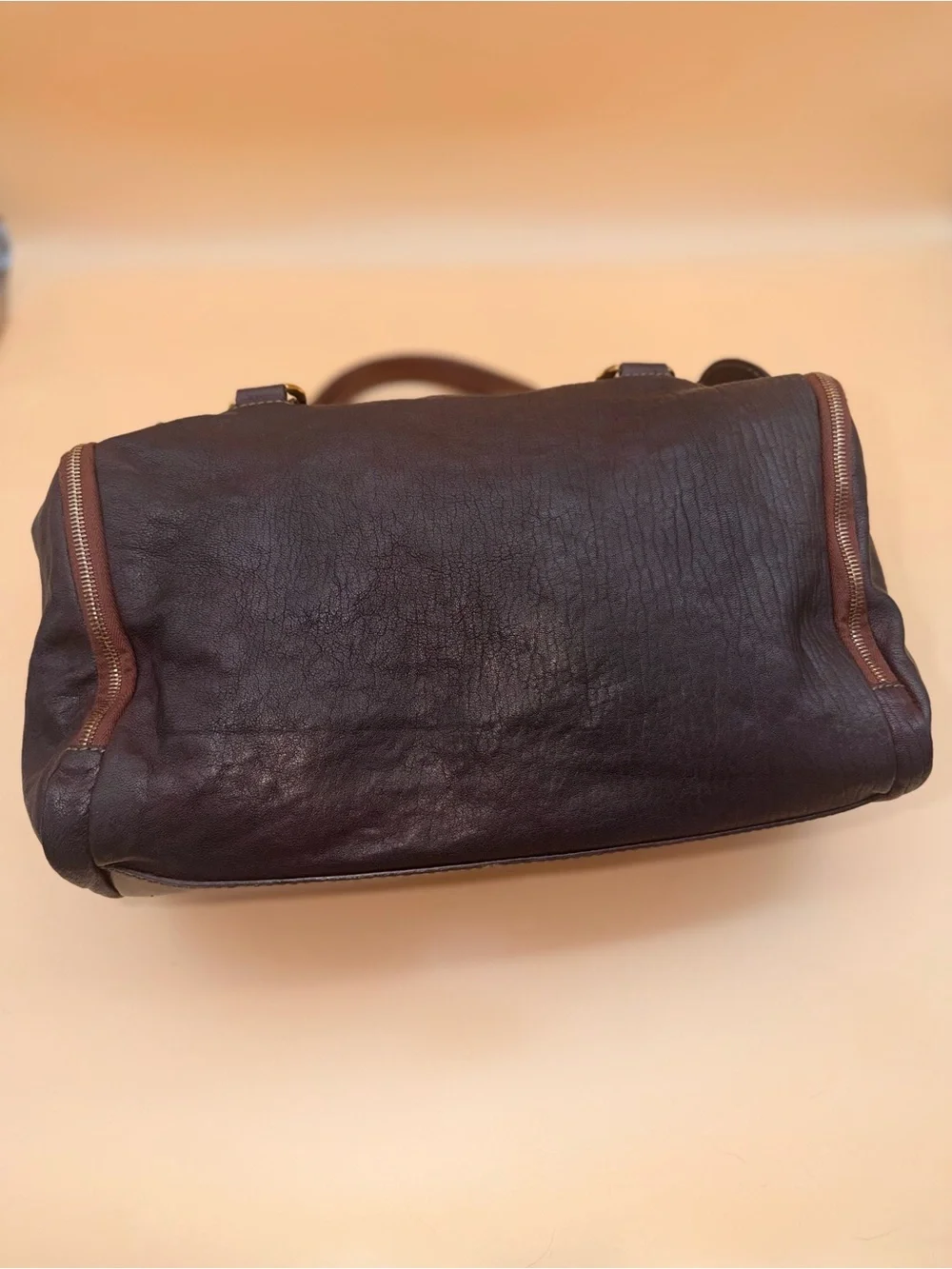 Dolce & Gabbana Dark Brown Leather Duffel with Gold Buckle Accents